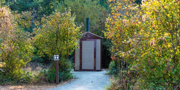 Wishbone Jumbo Outhouse at Miracle Beach Provincial Park in Black Creek BC